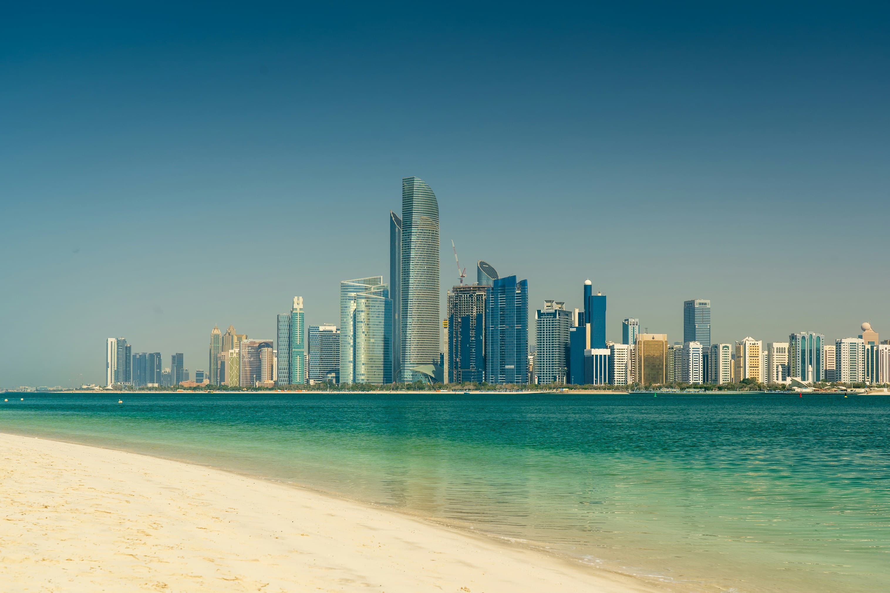 Abu Dhabi corniche skyline at golden hour