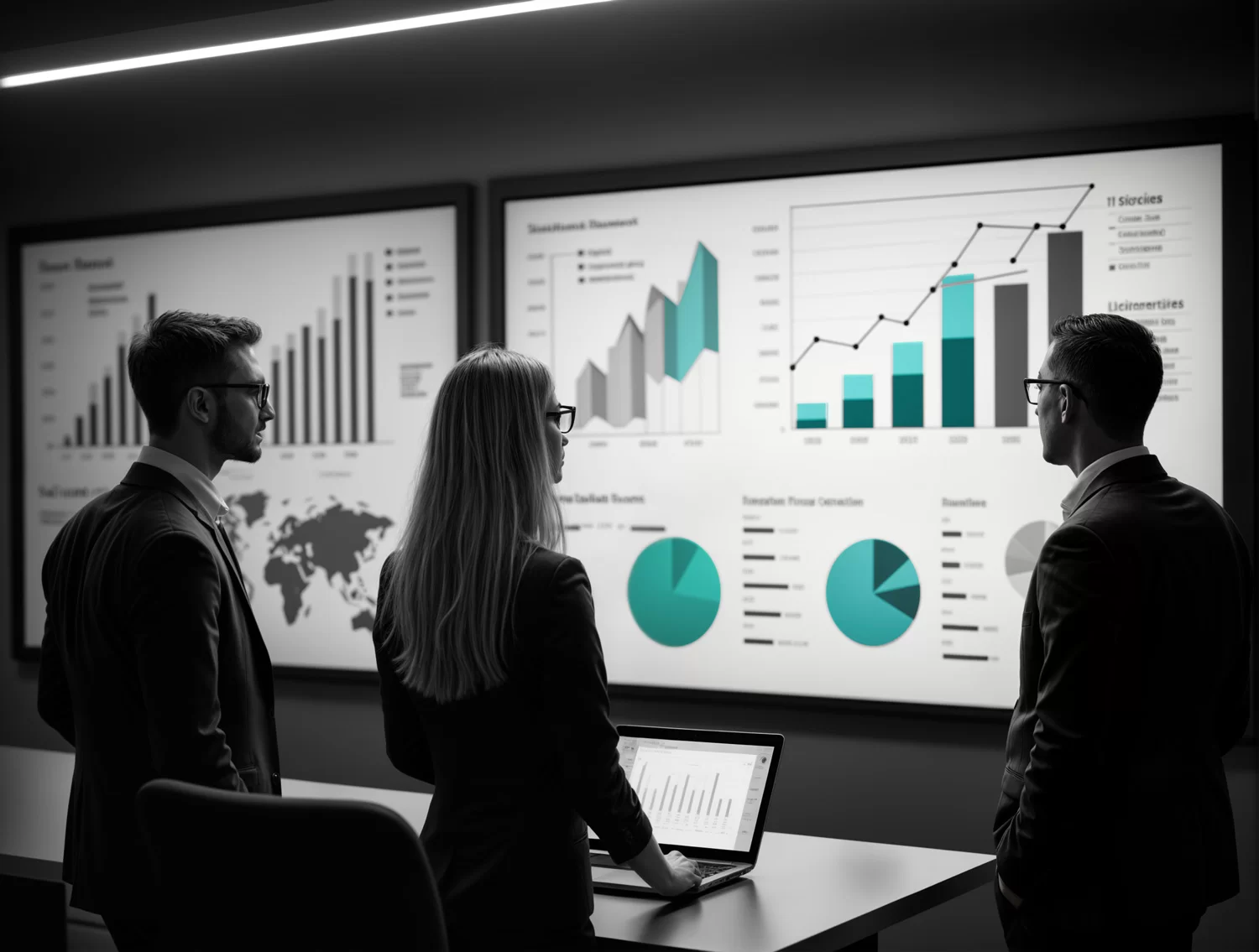 Kodora consultants reviewing enterprise AI data dashboards