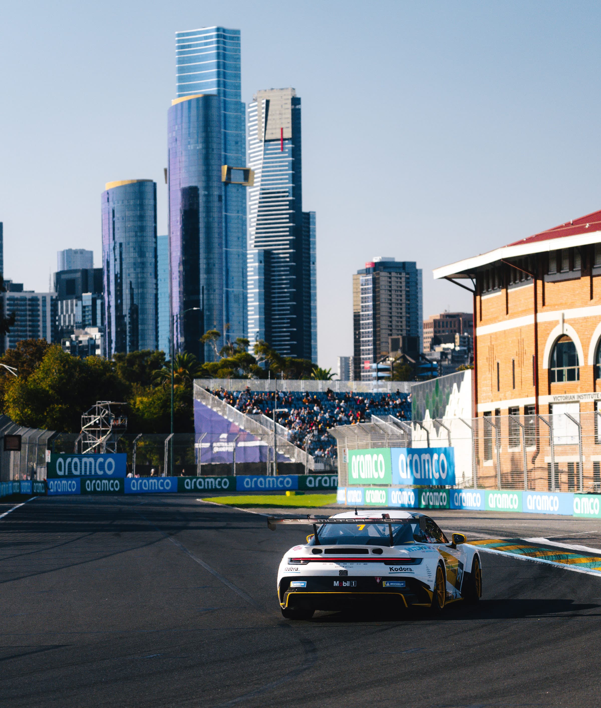 Jones Motorsport Porsche 911 at full throttle on an Australian Carrera Cup circuit