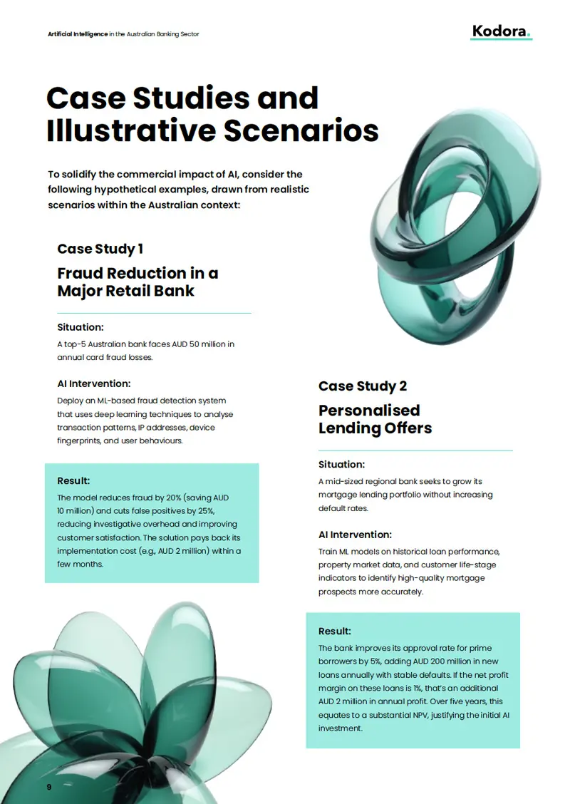 Illustrative use cases of artificial intelligence for business in the Australian banking industry.